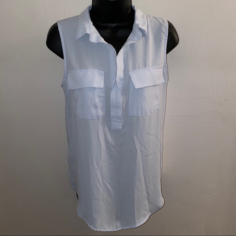 Loft Blue Mixed Media Collared Shell Tank Top